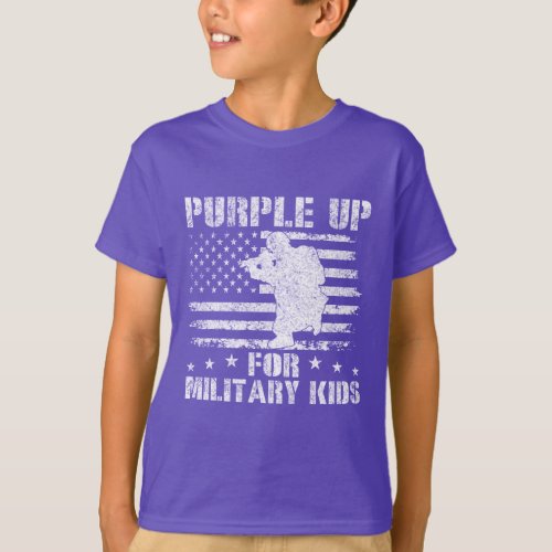 Purple up For Military Kids Child Month Usa Flag T_Shirt