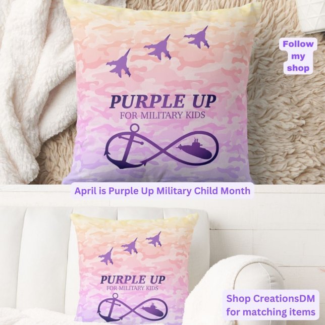 Purple Up for Military Kids Submarine & Jets Throw Pillow (Creator Uploaded)