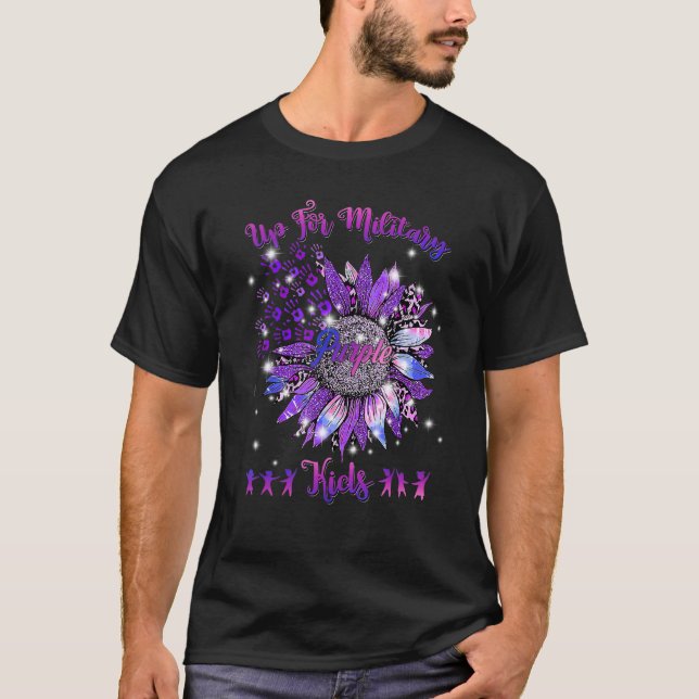 Purple Up For Military Kids Sunflower Military Chi T-Shirt (Front)