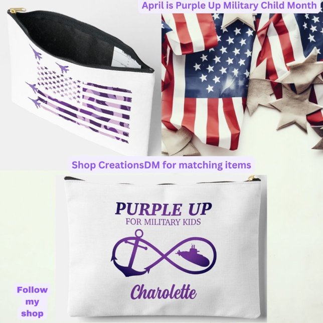 Purple Up for Military Kids USA Flag Personalized Accessory Pouch (Creator Uploaded)