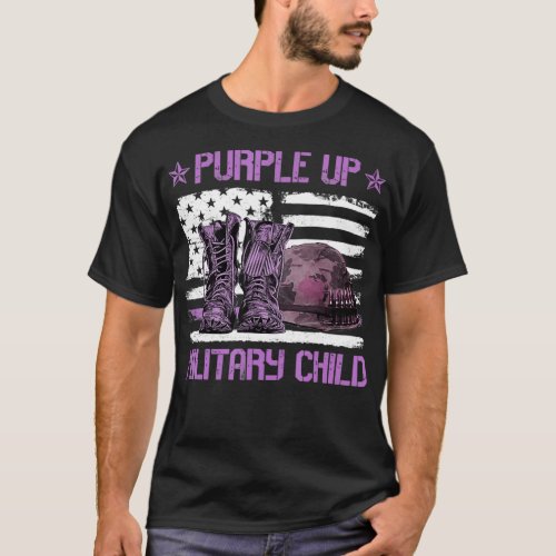 Purple Up Military Child Kids Month American Flag  T_Shirt