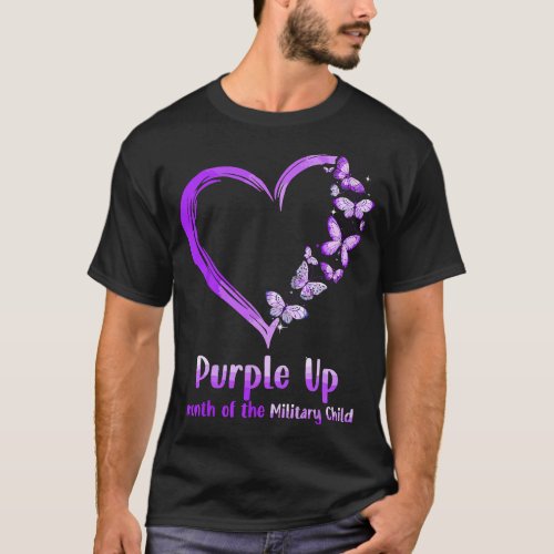 Purple Up Military Child Month Heart Butterfly T_Shirt