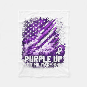 Purple Up Military Kids April Awareness USA Flag Fleece Blanket