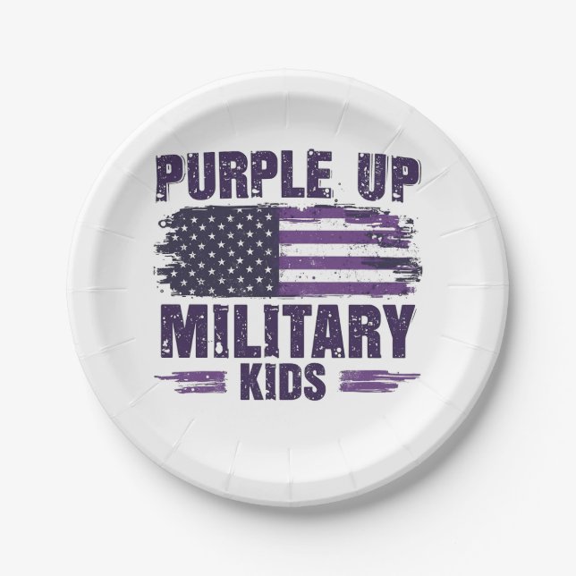 Purple Up Military Kids Awreness Month  Paper Plates (Front)