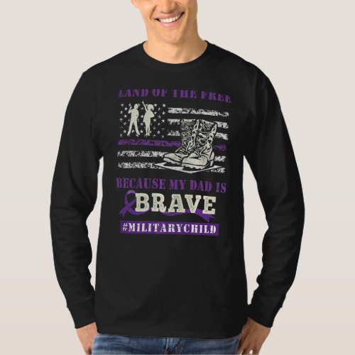 Purple Up Military Kids Land Of The Free My Daddy  T_Shirt