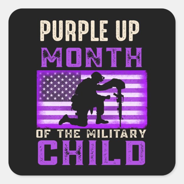 Purple up Month of The Military Child American Square Sticker (Front)