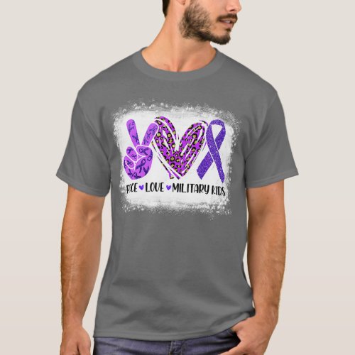 Purple Up Peace Love Military Child Month Ribbon L T_Shirt