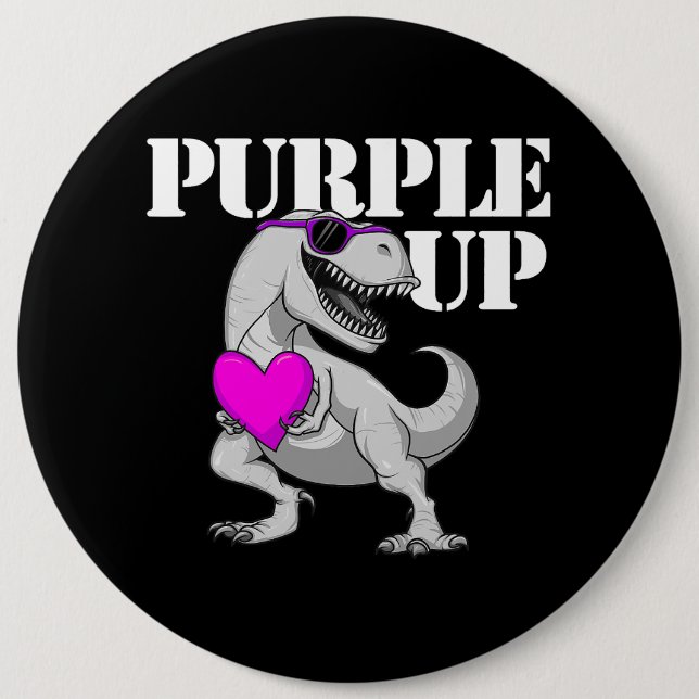 Purple Up TRex Dinosaur Military Kids Boys Purple  Button (Front)