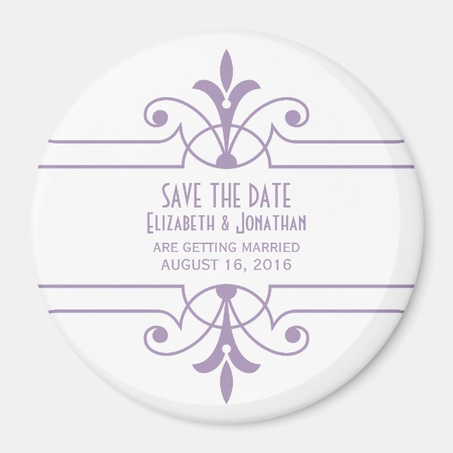 Purple v2 Fancy Ornamental Save the Date Magnet (Front)