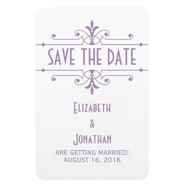 Purple v2 Fancy Ornamental Save the Date Magnet (Vertical)