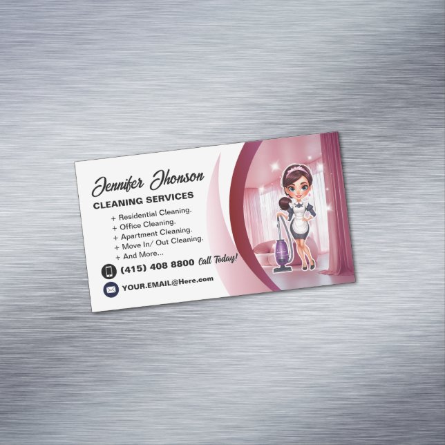 Purple Vacuum Cleaner House Cleaning Services Business Card Magnet (In Situ)