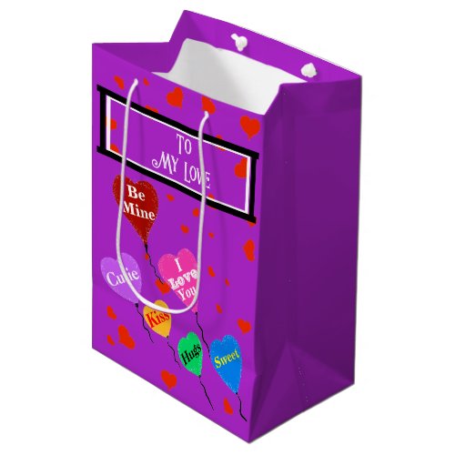 Purple Valentine I Love You Hearts Medium Gift Bag