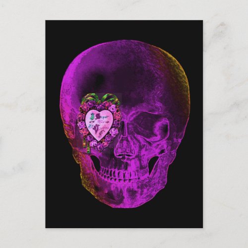 Purple Valentine Skull Holiday Postcard
