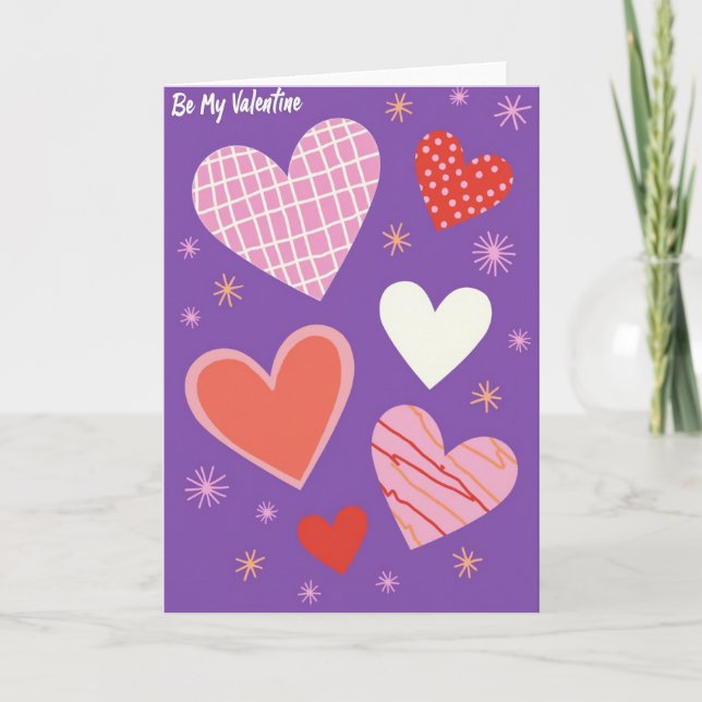 Purple Valentines Hearts Card (Front)