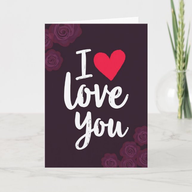 Purple Valentines Love You Card (Front)