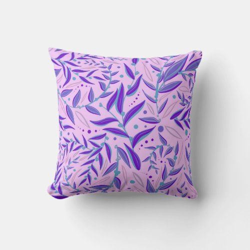 Purple vanes twirling colorful throw pillow