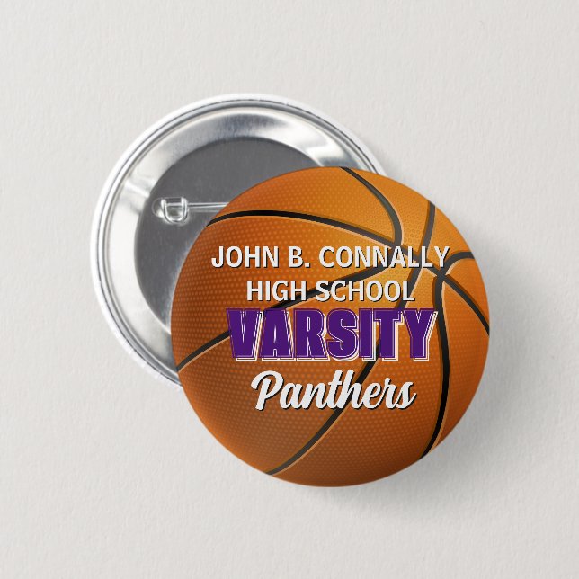 Purple Varsity Basketball Custom High School Button (Front & Back)