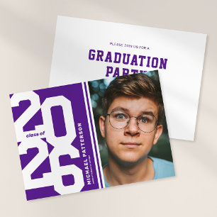 Purple Varsity Sport Photo Graduation Party Invitation