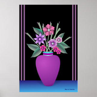 Purple Vase With Colorful Flowers Poster