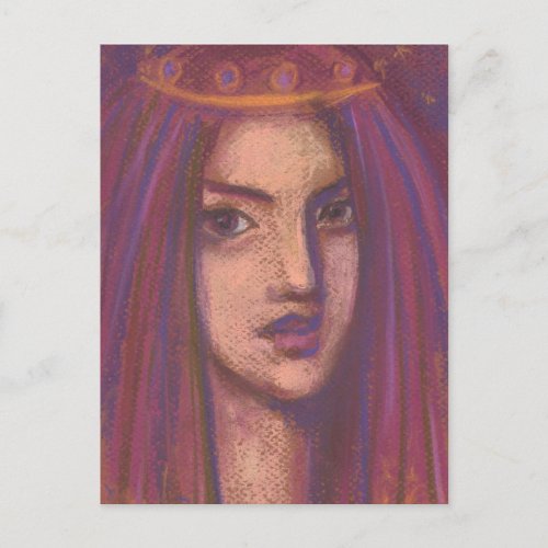 Purple Veil Eastern Orient Girl Portrait Painting Postcard