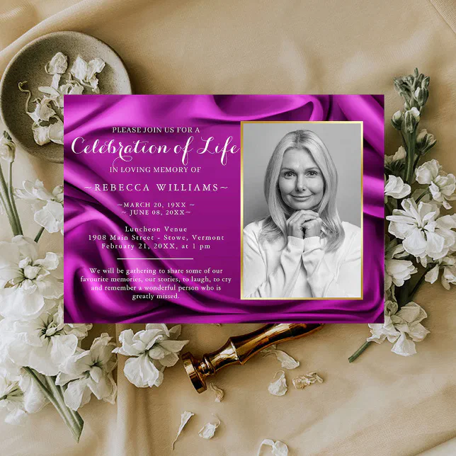 Purple Velvet Elegant Photo Celebration of life Invitation | Zazzle