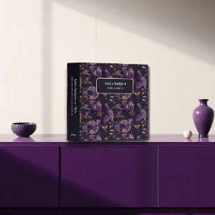 Purple Velvet Moody Floral Pattern School 3 Ring Binder