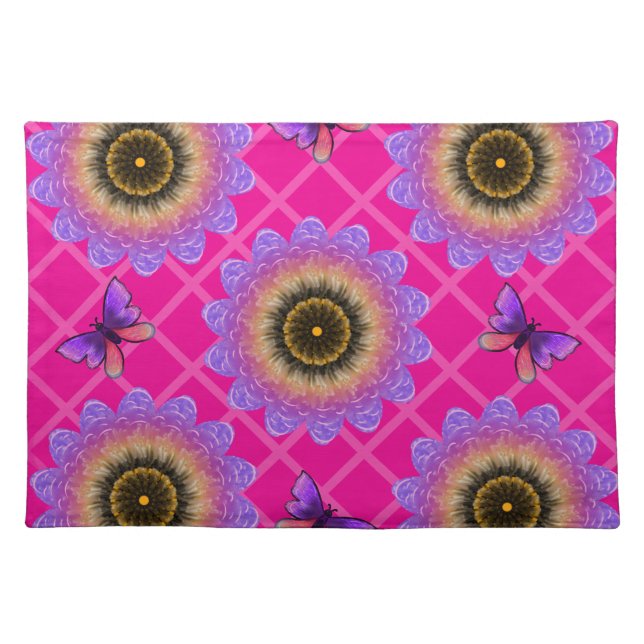 Purple Velvet Sunflower & Butterfly Pattern Cloth Placemat (Front)
