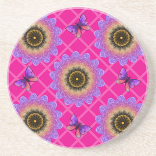 Purple Velvet Sunflower & Butterfly Pattern Coaster