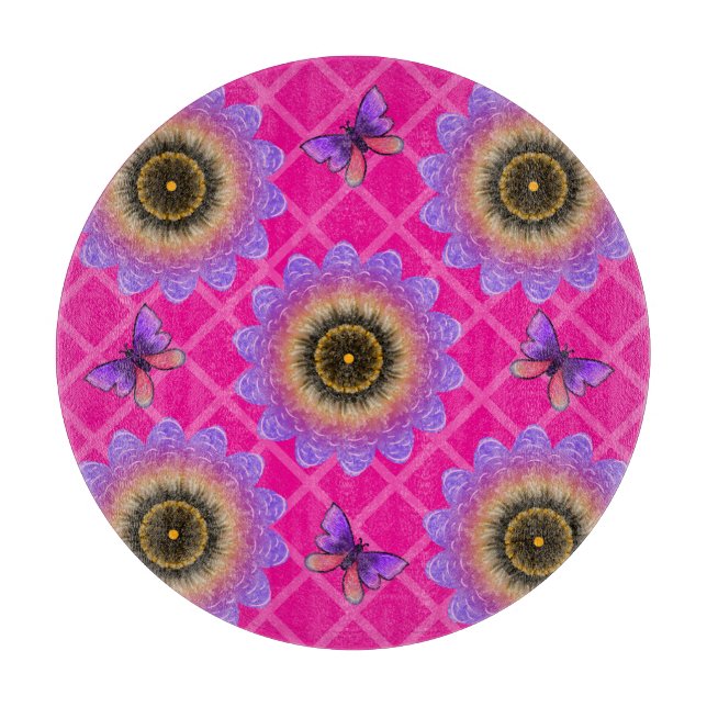 Purple Velvet Sunflower & Butterfly Pattern Cutting Board (Front)