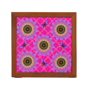 Purple Velvet Sunflower & Butterfly Pattern Desk Organizer