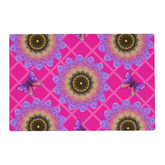 Purple Velvet Sunflower & Butterfly Pattern Placemat (Front)