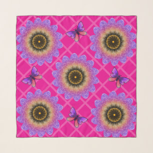 Purple Velvet Sunflower & Butterfly Pattern Scarf