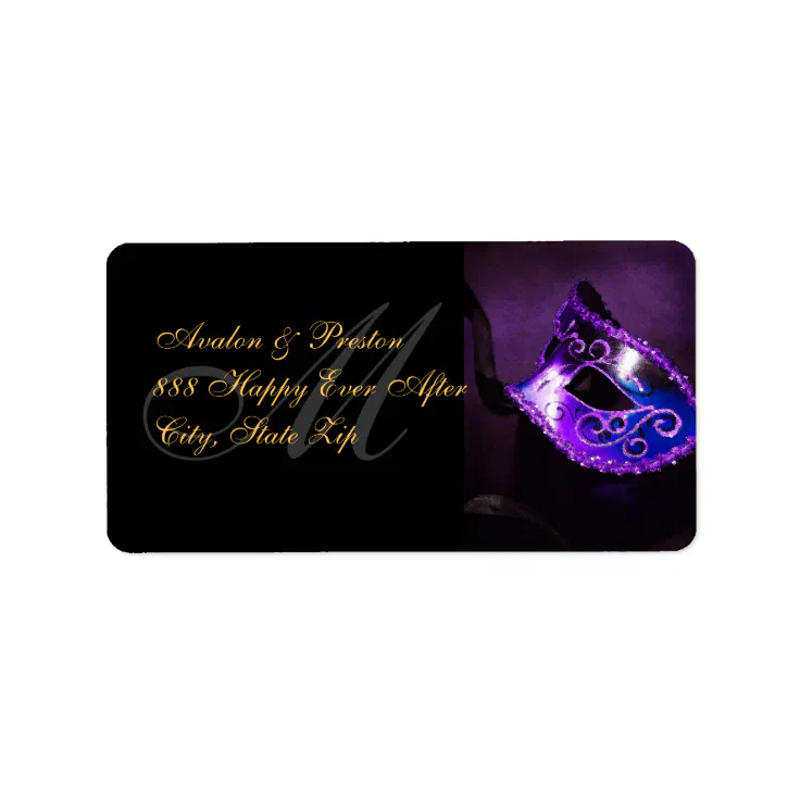 Purple Masquerade Mask Address Label Zazzle