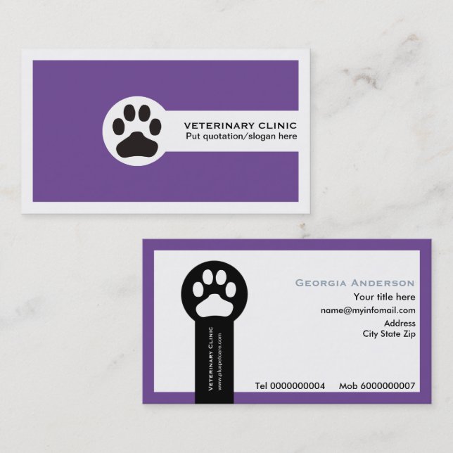 Purple Vet/Veterinary Clinic minimalist Business Card (Front/Back)