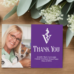 Purple Veterinarian Office Photo Customizable Thank You Card