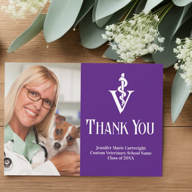 Purple Veterinarian Office Photo Customizable Thank You Card (Creator Uploaded)
