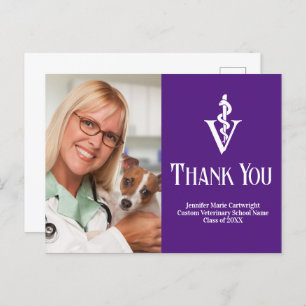 Purple Veterinarian Photo Custom Thank You Postcard