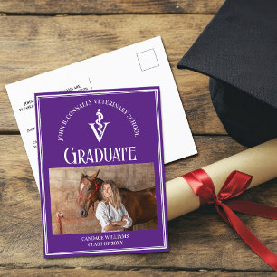 Purple Veterinary School Graduation Announcement Postcard