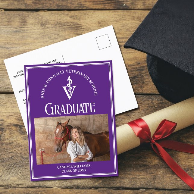 Purple Veterinary School Graduation Announcement Postcard (Creator Uploaded)