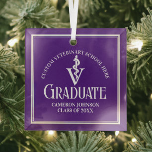 Purple Veterinary School Graduation Christmas Glass Ornament