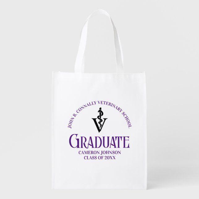 Purple Veterinary School Graduation Customizable Grocery Bag (Front)