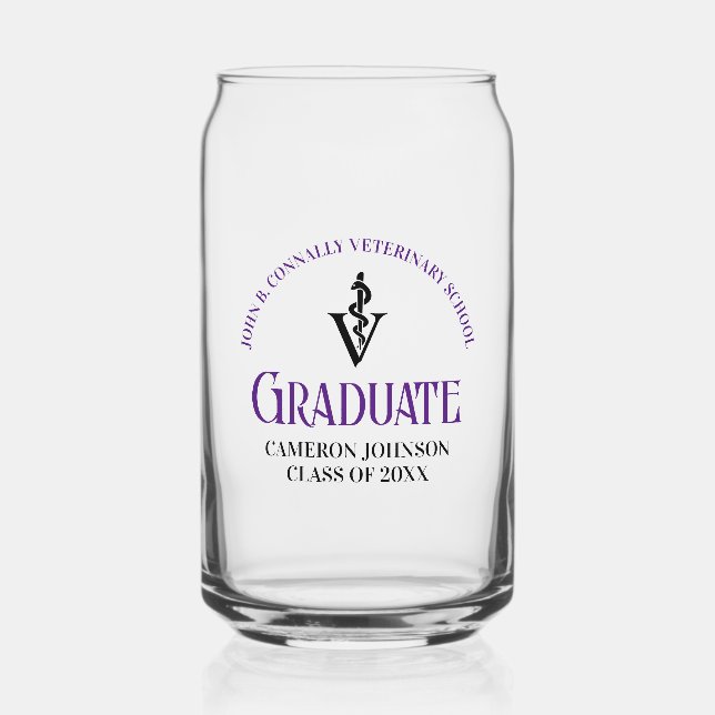 Purple Veterinary School Graduation Personalized Can Glass (Front)