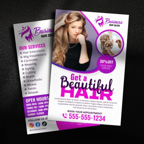 Purple Vibrant Hair Stylist Salon Beauty Makeup Flyer