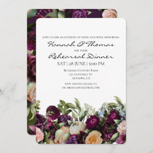 Purple Victorial Elegant Floral Rehearsal Dinner Invitation