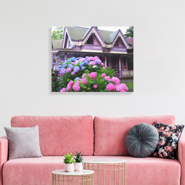 Purple Victorian Cottage - Martha's Vineyard Canvas Print (Insitu(LivingRoom))