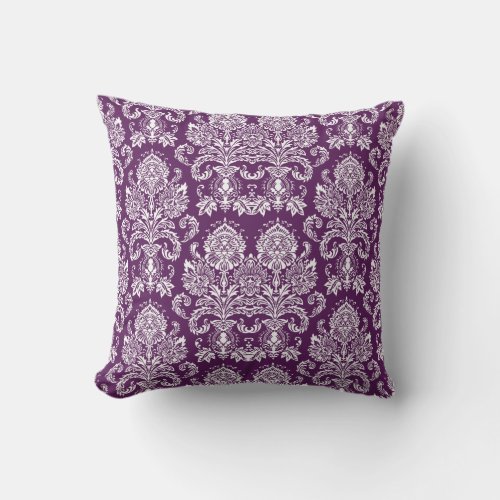 Purple Victorian Damask Throw Pillow