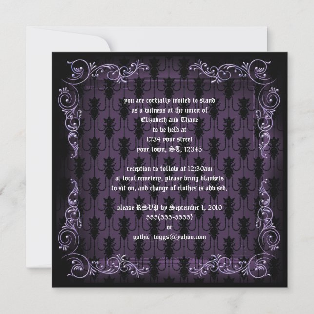 Purple Victorian Goth Print Invitation (Front)