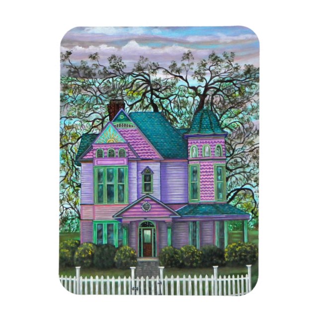Purple Victorian House Pumpkins Wagon Fall Trees Magnet (Vertical)