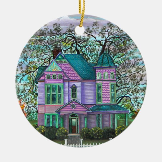 Purple Victorian House Romantic 1800s Ceramic Ornament (Front)