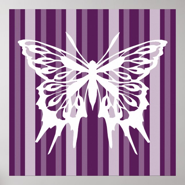 Purple Victorian Lady Stripe with Butterfly Poster (Front)